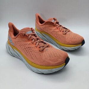 Hoka Clifton 8 Wide Womens 10D Running Shoes Orange 1121375 SBSCR